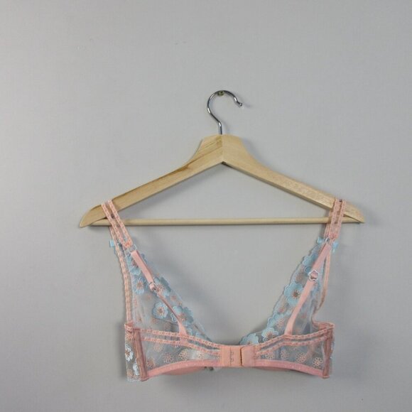 For Love & Lemons Aurora Underwire Bra XS Pink Blue Floral Applique Designer 38 - Picture 2 of 12